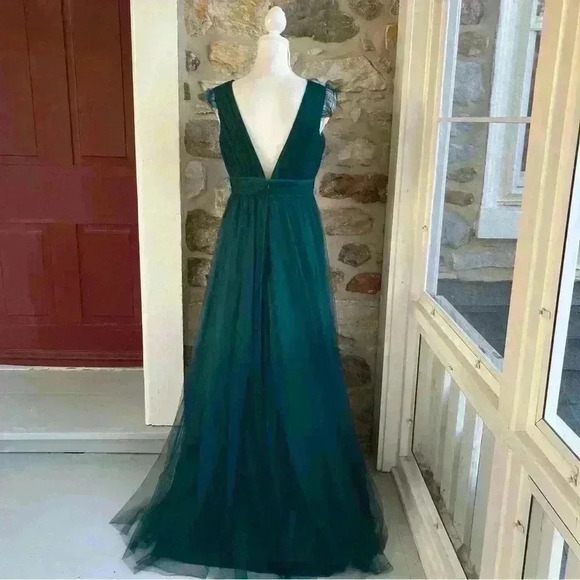 Revelry Cora Tulle v Neck Maxi Dress Classic Emerald 336 Womens 8 - Picture 9 of 16
